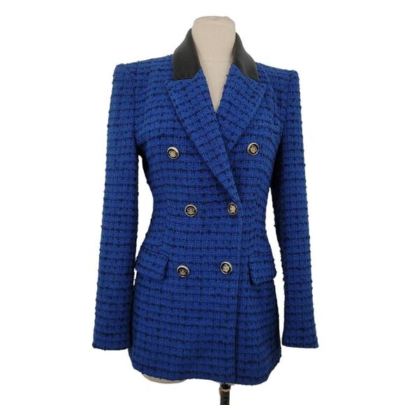 Zara Combination Faux Leather Textured Blazer Sz M Sophisticated Preppy Academia - Picture 3 of 14